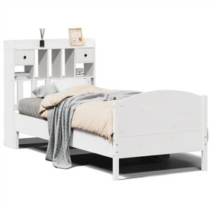 vidaXL Posteľ s knižnicou bez matraca biela 75x190 cm borovicov&yacute; mas&iacute;v