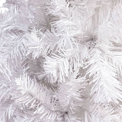 vidaXL Úzky osvetlený vianočný stromček s guľami, biely 210 cm