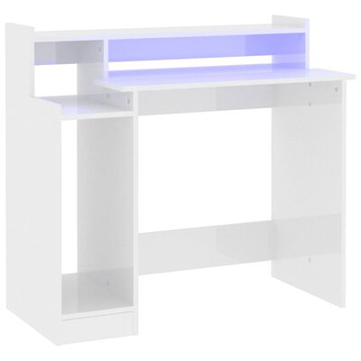 vidaXL Stôl s LED svetlami, lesklý biely 97x45x90 cm, kompozitné drevo
