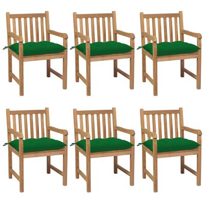 vidaXL Záhradné stoličky 6 ks so zelenými podložkami tíkový masív