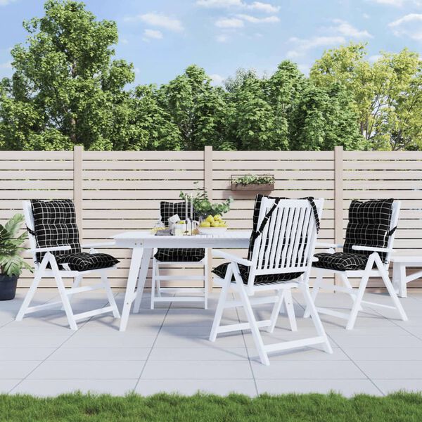 vidaXL Podložky na stoličky n&iacute;zke operadlo 4 ks čierne kockov&eacute; l&aacute;tka