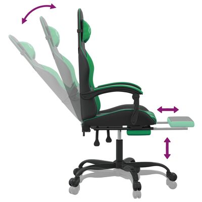 vidaXL Otočná herná stolička s podnožkou čierna a zelená umelá koža