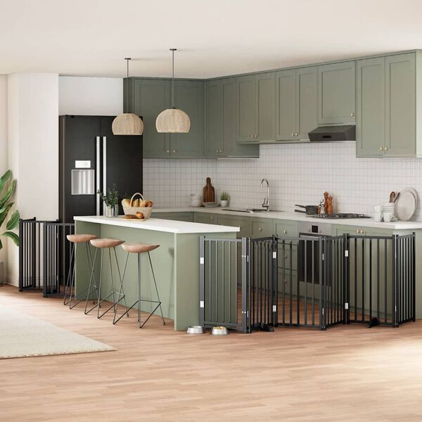 vidaXL Br&aacute;na pre psa s dvere sklad. 15pan. čierna 750cm topoľov&eacute; drevo