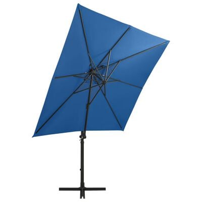 vidaXL Závesný slnečník s tyčou a LED svetlami azúrovo-modrý 250 cm