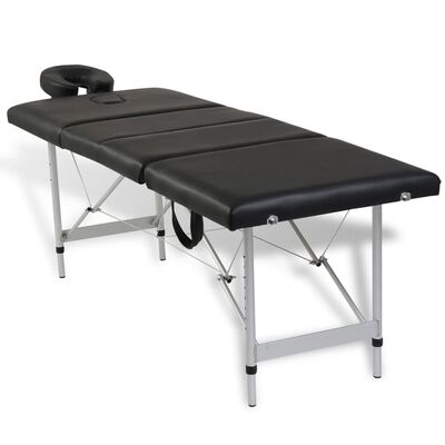 vidaXL Čierny skladací masážny stôl, 4 zóny, hliníkový rám
