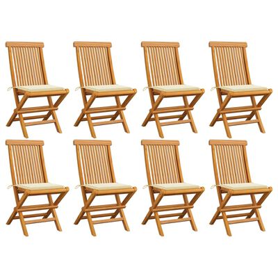 vidaXL Záhradné stoličky s krémovými podložkami 8 ks tíkový masív