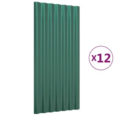vidaXL Strešné panely 12 ks práškovaná oceľ zelená 80x36 cm