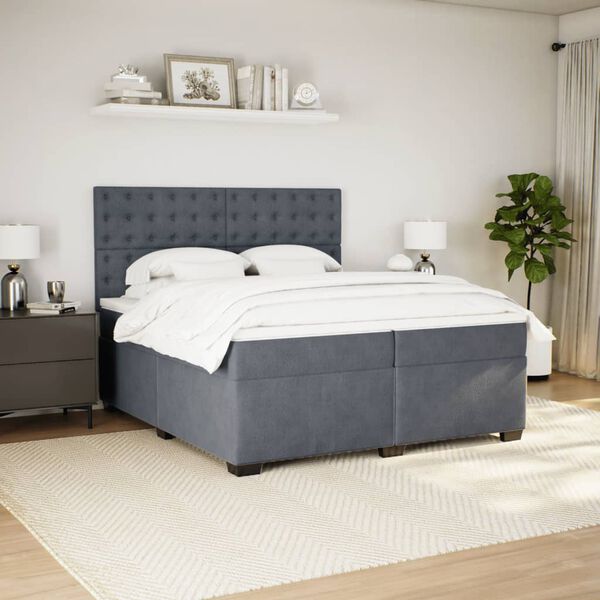 vidaXL Posteľný rám boxspring s matracom tmavosivý 200x200 cm zamat