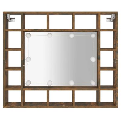 vidaXL Zrkadlová skrinka s LED dymový dub 91x15x76,5 cm