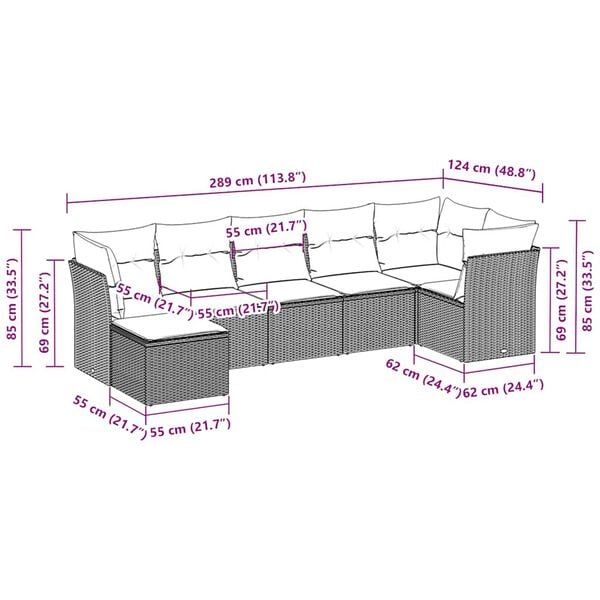 vidaXL 7-dielna záhradná súprava pohoviek s vankúšmi svetlosivá