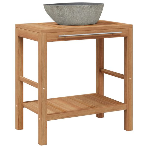 vidaXL Skrinka do kúpeľne a umývadlo, tíkové drevo a riečny kameň