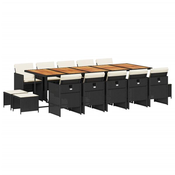 vidaXL 15-dielna záhr. jedálenská súprava s vankúšmi čierna polyratan