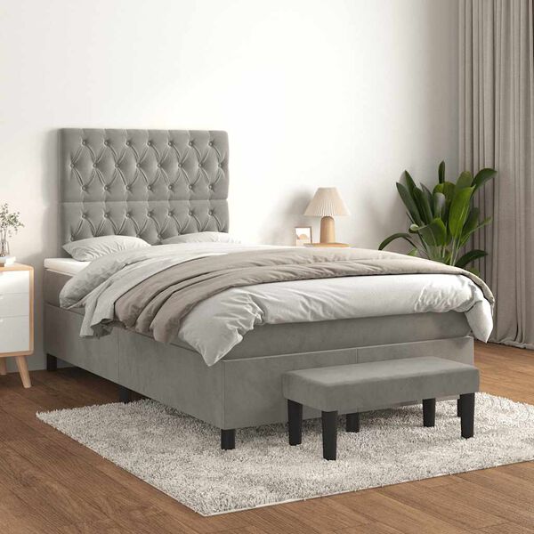 vidaXL Boxspring posteľ s matracom bledosiv&aacute; 120x190 cm zamat