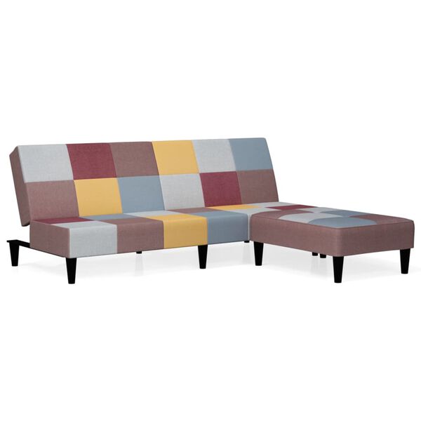 vidaXL 2-miestna rozkladacia pohovka s podnožkou viacfarebn&aacute; l&aacute;tkov&aacute;