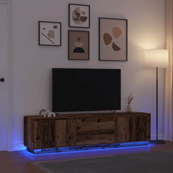 vidaXL TV skrinka s LED svetlami star&eacute; drevo 193,5x41x50 cm
