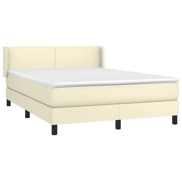 vidaXL Boxspring posteľ s matracom kr&eacute;mov&aacute; 140x190 cm umel&aacute; koža