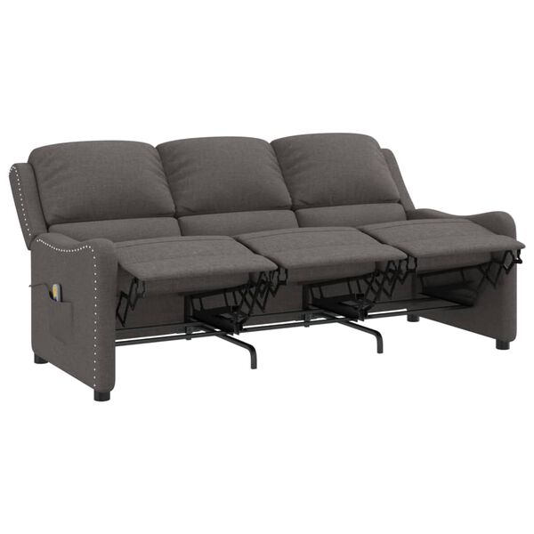 vidaXL 3-miestne sklápacie masážne kreslo, tmavosivé, látka