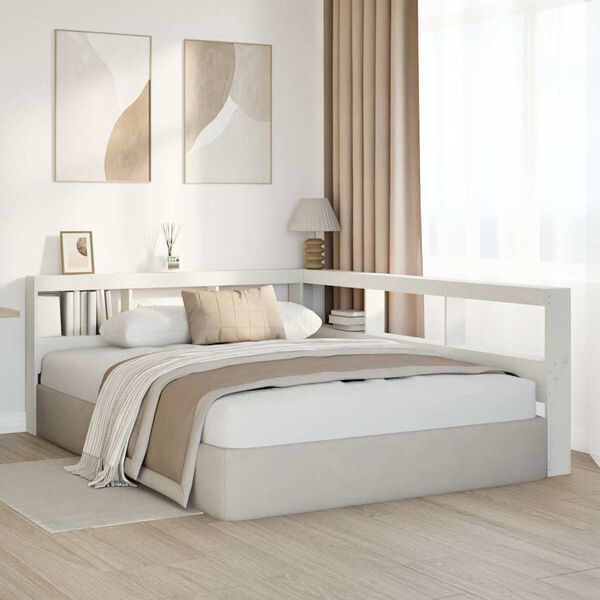 VidaXL Knižnica čelo v tvare L biele 150 cm mas&iacute;vna borovica