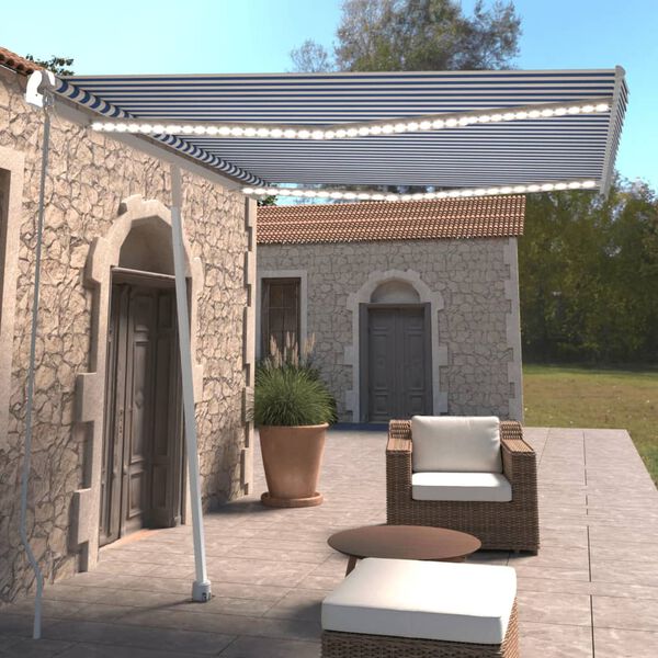 vidaXL Ručná zaťahovacia markíza s LED modro-biela 300x250 cm