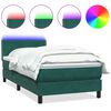 vidaXL Posteľn&yacute; r&aacute;m boxsping s matracom a LED tmavozelen&yacute; 100x210 cm zamat