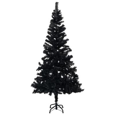 vidaXL Osvetlený umelý vianočný stromček s guľami, čierny 120 cm, PVC