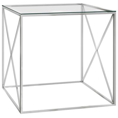 vidaXL Konferenčný stolík strieborný 55x55x55 cm nehrdzavejúca oceľ a sklo