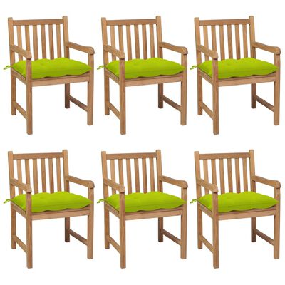 vidaXL Záhradné stoličky 6 ks s jasnozelenými podložkami tíkový masív
