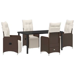 vidaXL Záhradný jedálenský set s vankúšom 5 pcs Hnedá Poly ratan