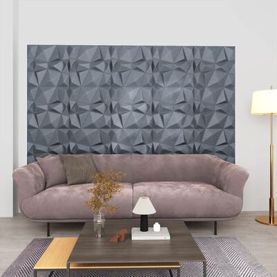 vidaXL 3D nástenné panely 24 ks 50x50 cm, diamantové, sivé 6 m²