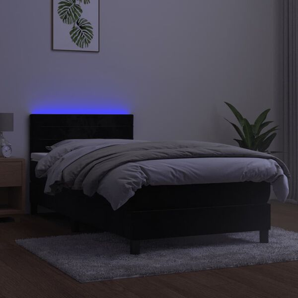 vidaXL Posteľ boxsping s matracom a LED čierna 100x200 cm zamat