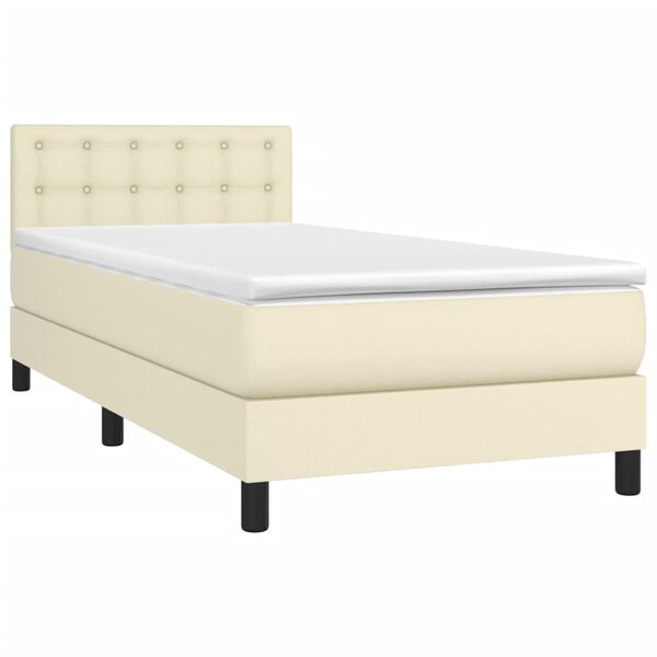 vidaXL Boxspring posteľ s matracom kr&eacute;mov&aacute; 90x200 cm umel&aacute; koža