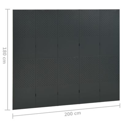 vidaXL 5-panelové paravány 2 ks antracitové 200x180 cm oceľ