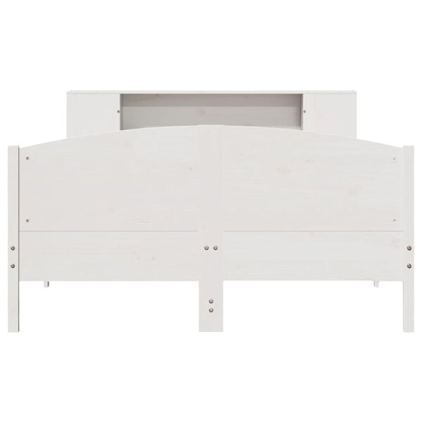 vidaXL Posteľ s knižnicou bez matraca biela 135x190cm borovicový masív