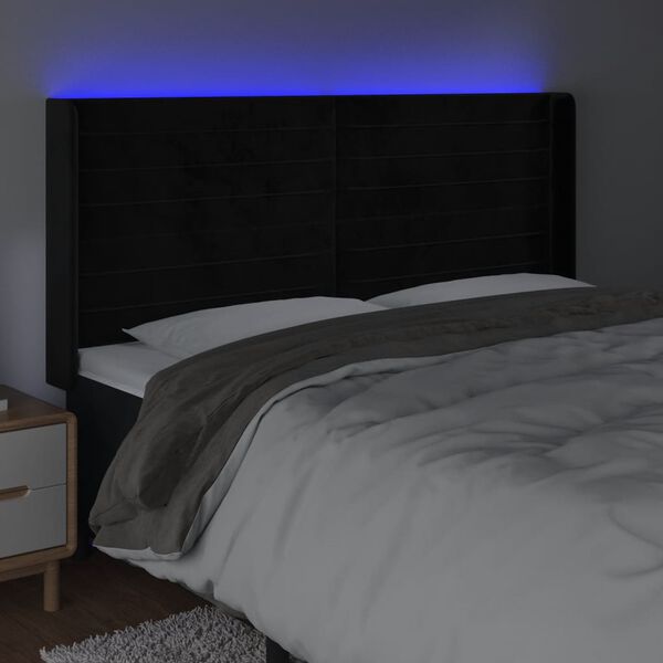vidaXL Čelo postele s LED čierne 163x16x118/128 cm zamat
