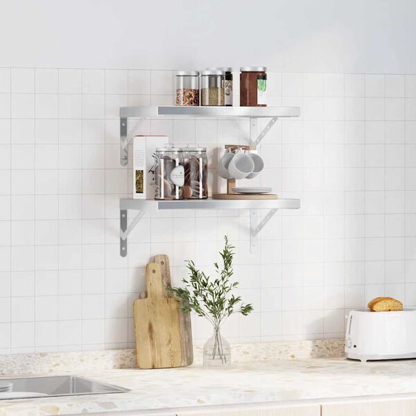 vidaXL N&aacute;stenn&eacute; police 2 ks 50x30 cm strieborn&eacute; nehrdzavej&uacute;ca oceľ