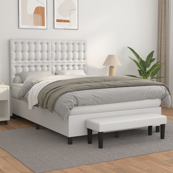 vidaXL Boxspring posteľ s matracom biely 140x190 cm umelá koža