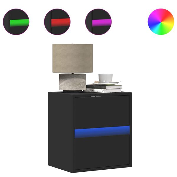 vidaXL N&aacute;stenn&aacute; nočn&aacute; skrinka s LED osvetlen&iacute;m čierna