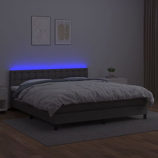 vidaXL Boxspring posteľ s matracom a LED siv&aacute; 160x200 cm umel&aacute; koža