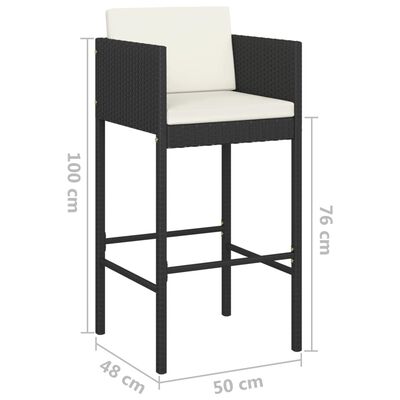 vidaXL Barové stoličky 2 ks s podložkami čierne polyratanové
