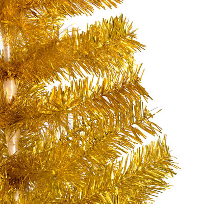 vidaXL Osvetlený umelý vianočný stromček s guľami, zlatý 210 cm, PET