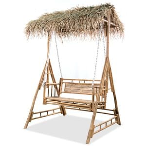 vidaXL 2-miestna hojdačka s palmov&yacute;mi listami, bambus 202 cm
