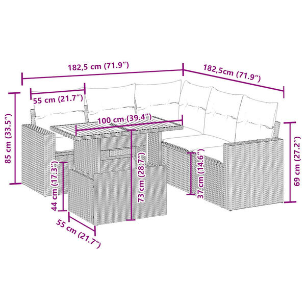 vidaXL 6-dielna záhradná súprava pohoviek s vankúšmi béžová polyratan