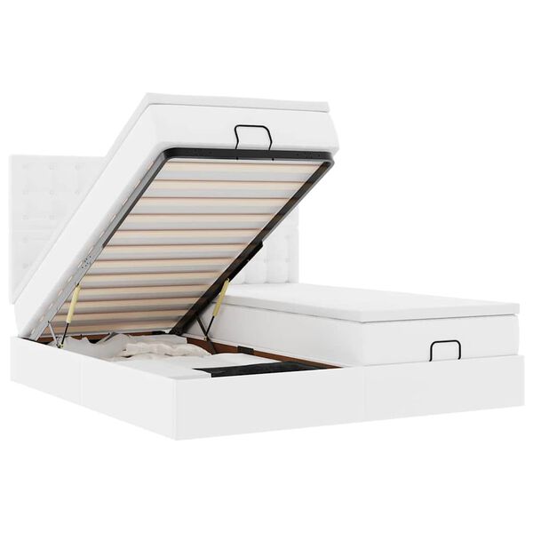 VidaXL Osmanská posteľ s matracmi a LED čisto biela umelá koža