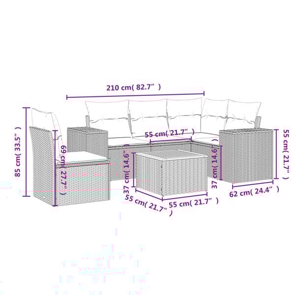 vidaXL 6-dielna z&aacute;hradn&aacute; s&uacute;prava pohoviek s vank&uacute;&scaron;mi b&eacute;žov&aacute; polyratan