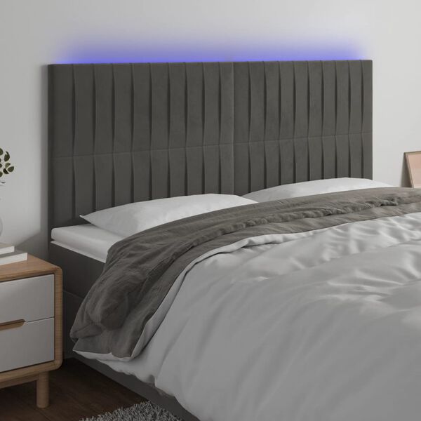 vidaXL Čelo postele s LED tmavosiv&eacute; 160x5x118/128 cm zamat