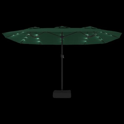 vidaXL Slnečník s dvojitou strieškou a LED zelený 449x245 cm