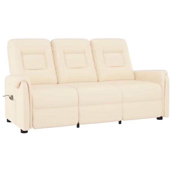 vidaXL 3-miestne sklápacie masážne kreslo, krémové, umelá koža