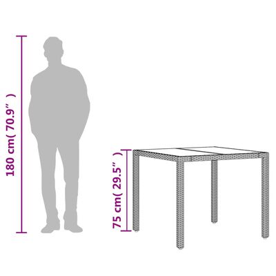 vidaXL Záhradný stôl so sklenenou doskou, hnedý 90x90x75 cm, polyratan
