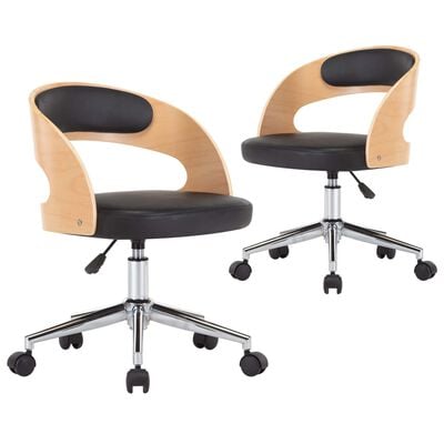 vidaXL Otočné jedálenské stoličky 2ks,čierne, ohýbané drevo+umelá koža