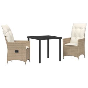vidaXL Z&aacute;hradn&yacute; jed&aacute;lensk&yacute; set s vank&uacute;&scaron;om 3 pcs B&eacute;žov&aacute; polyratan